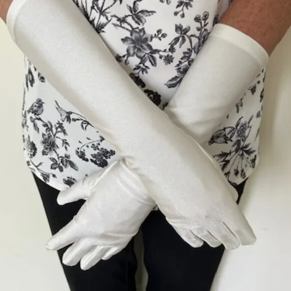 NWT White Satin Elbow Formal Gloves - Picture 2 of 6